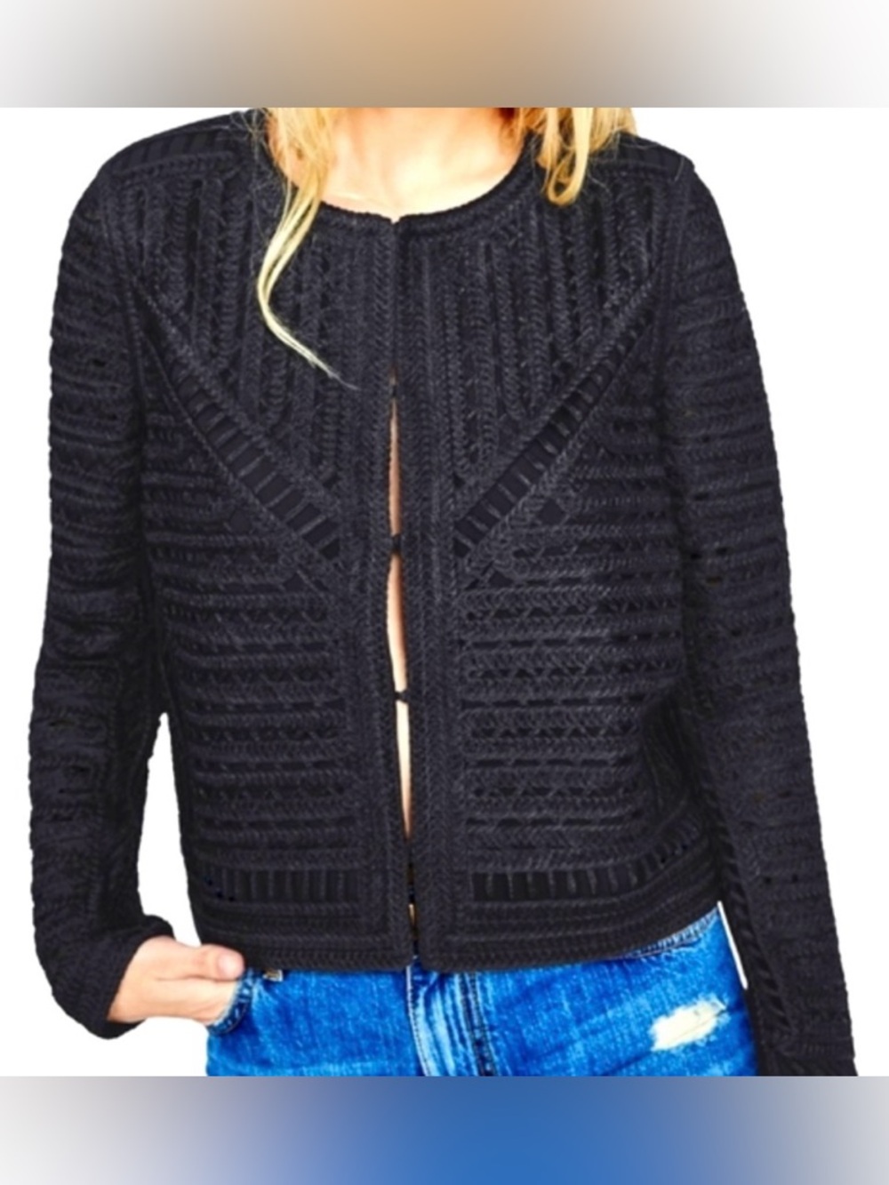 Maje Verona Open Weave Crochet Jacket in Black Size 38 / US 6